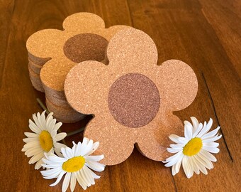 Flower Daisy Cork Coaster, Cute Flower Coaster, Retro Flower Coaster, Boho Flower Coaster.