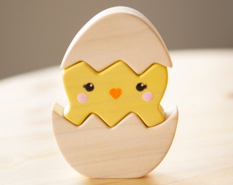 Spring Chicken Wooden stacking puzzle,  nursery, playroom, Easter decor, Handmade wood toy