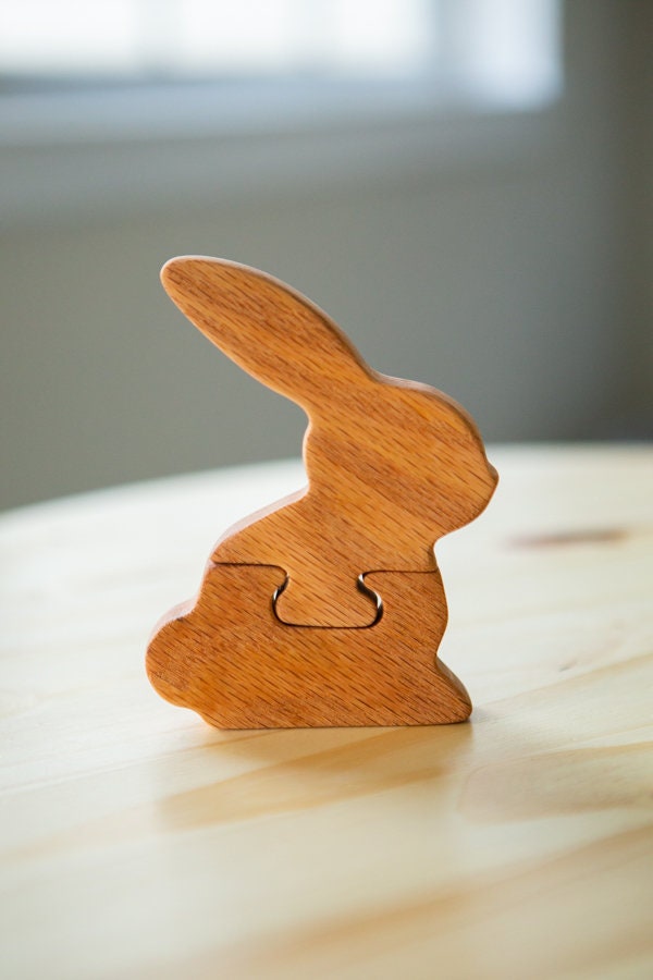 Wood Puzzle Bunny Rabbit Handmade Large Simple Four Parts and 