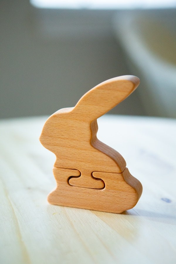 Natural Wooden Bunny Rabbit Jigsaw Puzzle, My First Jigsaw, Handmade