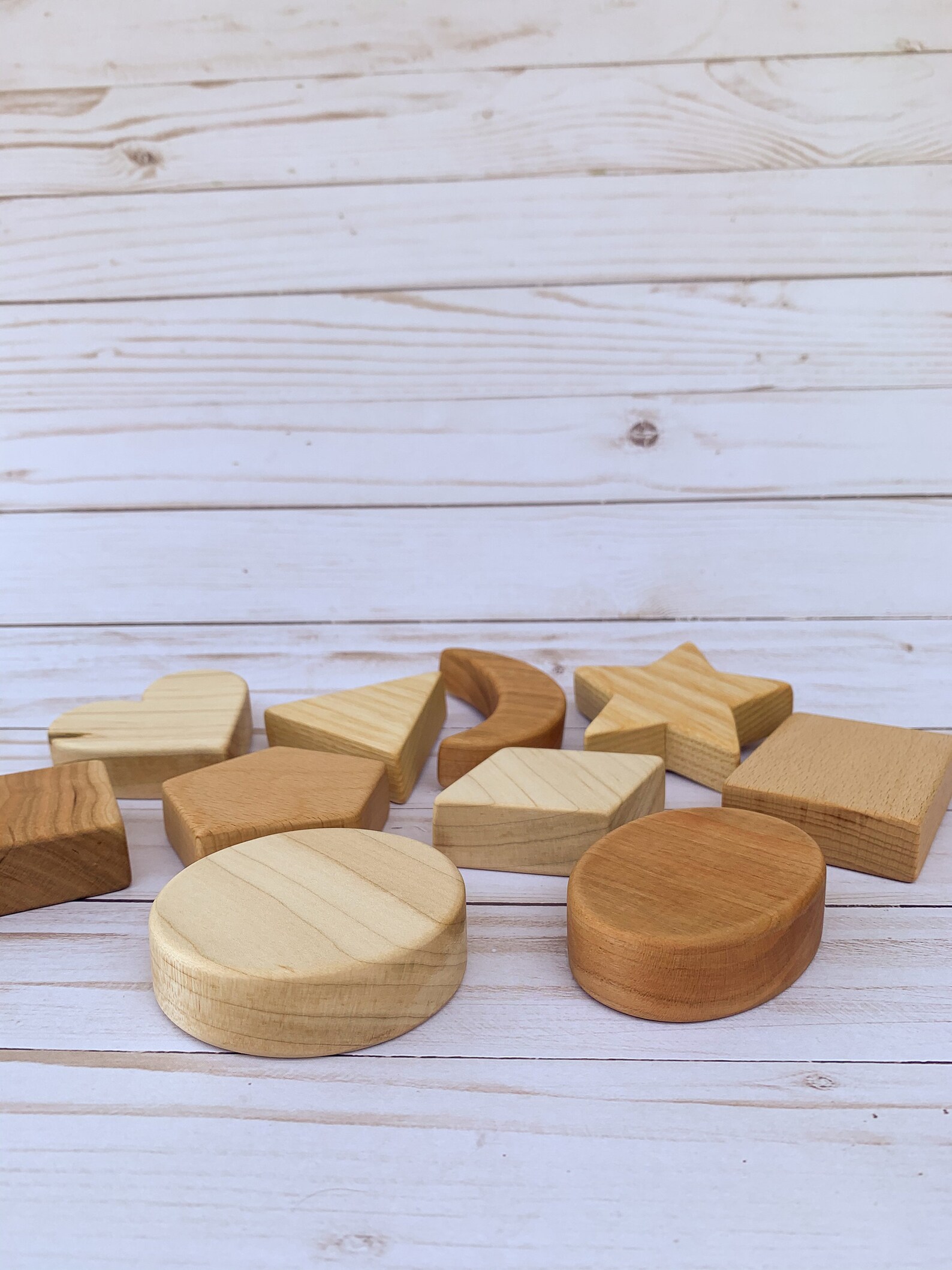 Wooden Shapes Blocks Set of 10 handmade Natural hardwood Etsy
