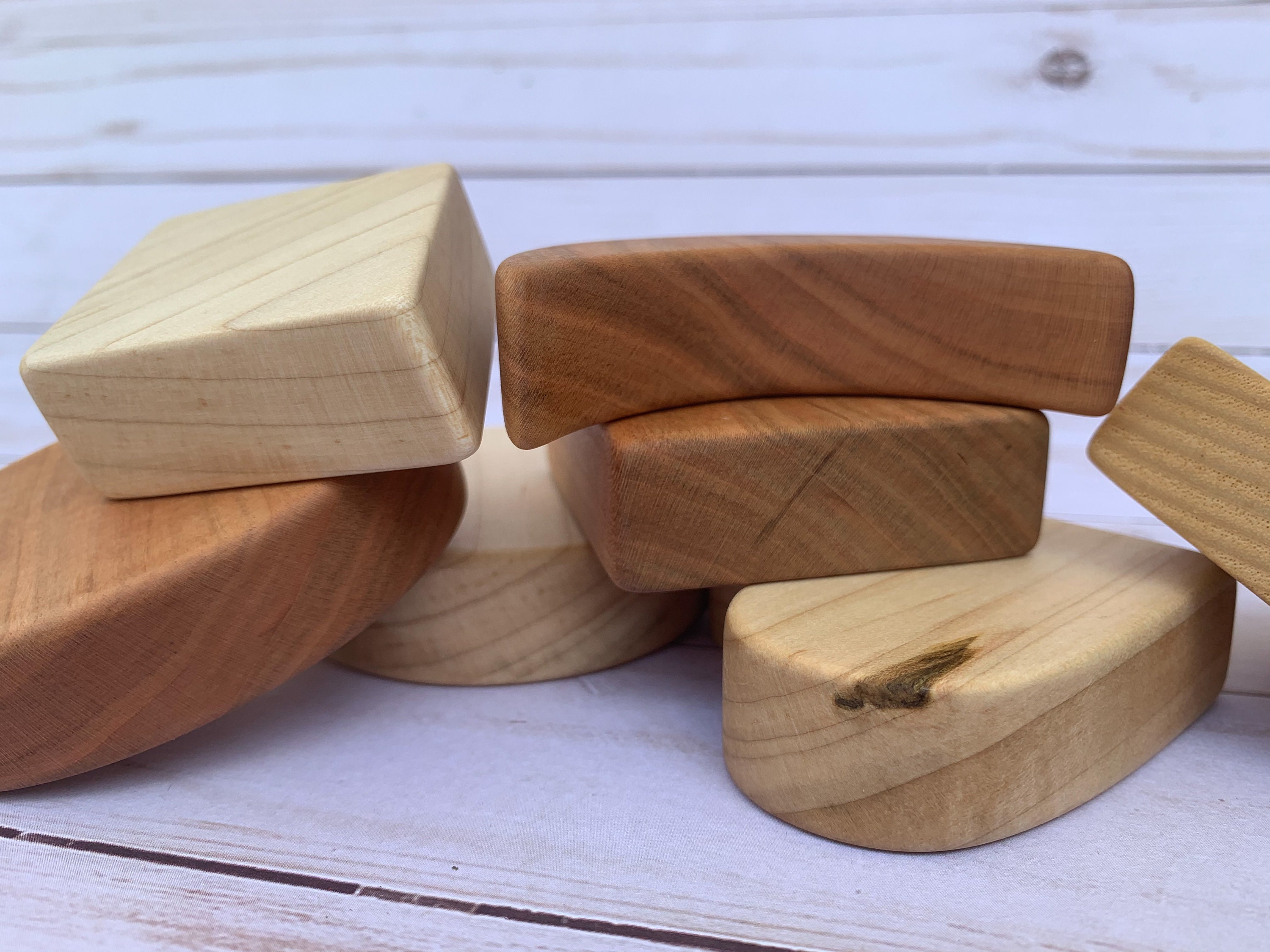 Wooden Shapes Blocks Set of 10 handmade Natural hardwood Etsy