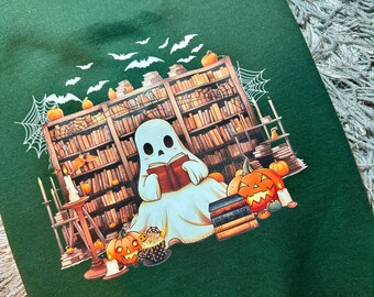 Sudadera con capucha Ghost Reading Crew / Sudadera con capucha de biblioteca / Sudadera con capucha de temporada espeluznante / Sudadera con capucha pulóver / Sudadera divertida / Regalo para un amigo