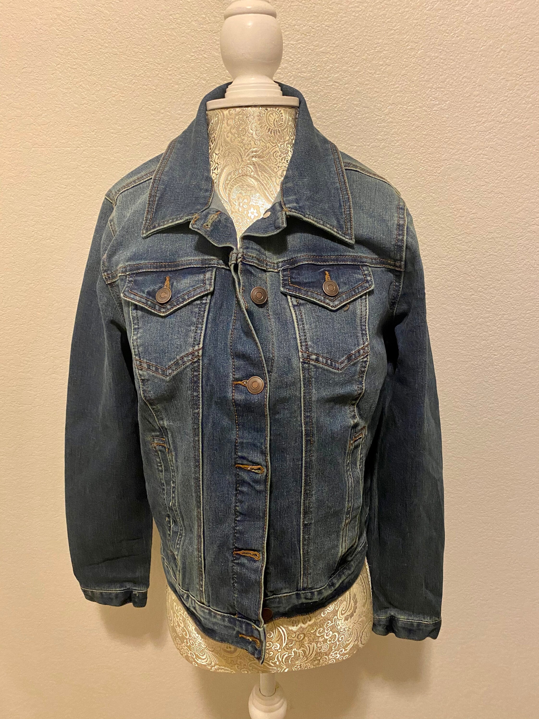 Denim Rhinestone Fringe Jean Jacket Size MediumWomens Jean Etsy