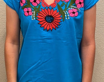 Mexican Embroidered, Handmade Mexican Blouse, Floral Blouse