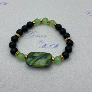 【AEKKI】Green Mellow Eclipse Natural Stone Bracelet Green Onyx Bracelet, Natural Green Onyx, Sterling Silver