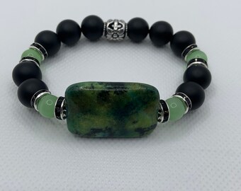 Green Jasper Natural Stone Bracelet With 8mm Onyx Matte
