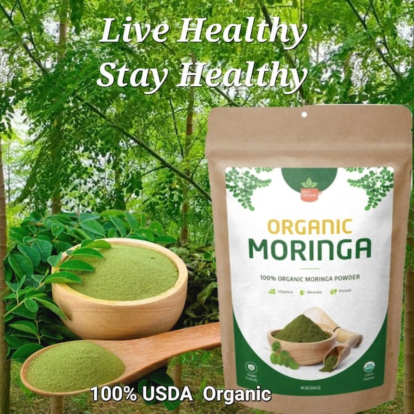 ORGANIC Moringa Leaf Powder, Oleifera, Non-GMO, 16oz,  Natural Pure,  Herbal, Healthy Gift, Live Healthy, Stay Healthy, Free Shipping