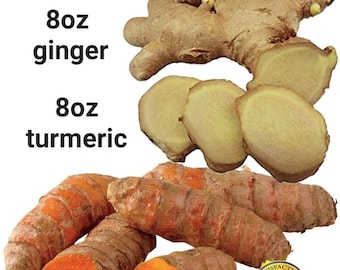 ORGANIC 8oz Turmeric Roots 8oz Ginger Roots, Organic, Plant, Juice, Spices, Cooking, Curcuma Longa