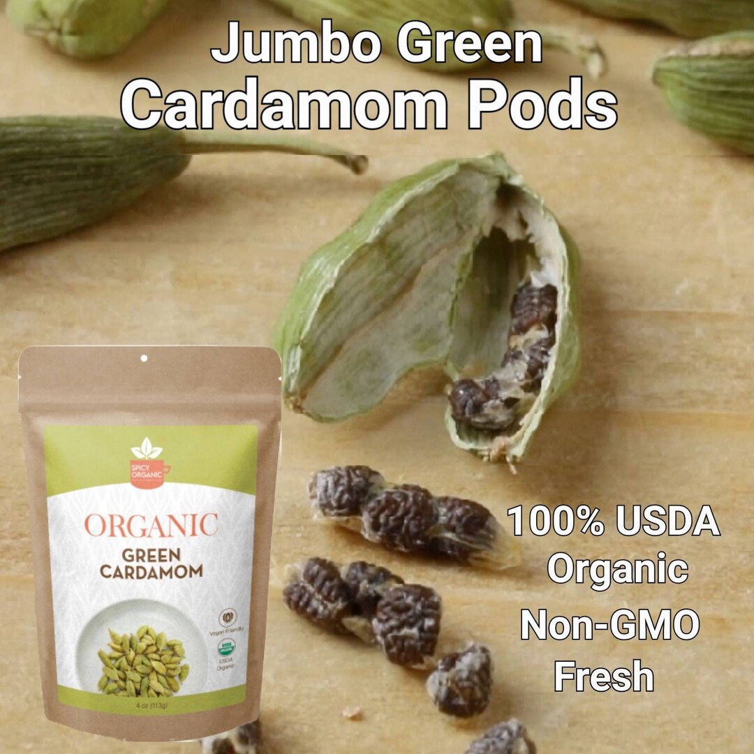 Cardamom Pods, ORGANIC Jumbo Green Fresh Seeds 8oz, Nongmo, Gluten Free, Queen of All Spices