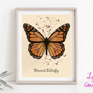 Butterfly wall art, monarch butterfly, digital art, entomology, nature lover, animal lover, gift, gift for her, download, moth painting