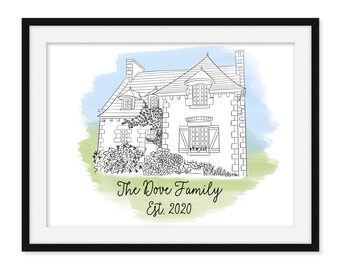 Custom artwork of your home, wedding gift, physical art print, first home gift, house warming gift, anniversary gift, drawing of your home