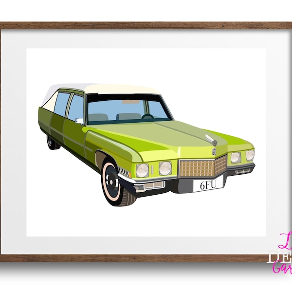 Six feet under artwork, fan art, wall art, green hearse, claires car, the fisher house, funeral home, Claire fisher, green car, gift, print