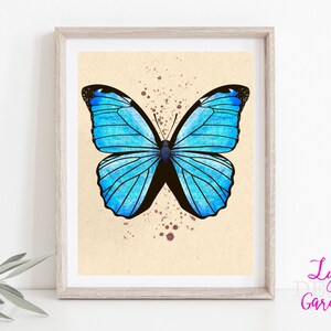 Butterfly wall art, blue morpho butterfly, digital art, entomology, nature lover, animal lover, gift, gift for her, download, painting