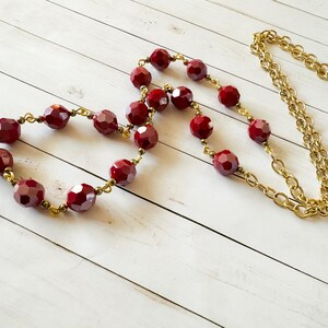 Beautiful red and gold necklace, gold tone necklace, multifaceted beads, anniversary, love, stocking stuffer, gift for her, Christmas