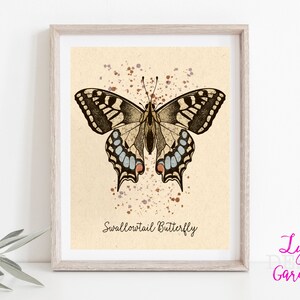 Butterfly wall art, digital art, entomology, nature lover, animal lover, gift, gift for her, butterfly painting, swallowtail butterfly