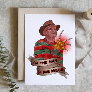 Valentines card, anniversary card, freddie Krueger, nightmare on elm street, horror movie card, man of your dreams, digital download, card