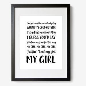 Las tentaciones imprimen, letras de mi chica, impresión de descarga digital, estilo tradicional, arte de pared, decoración musical