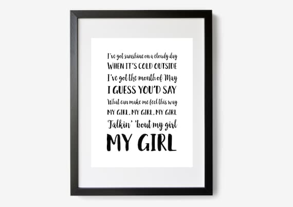 The Temptations Print, My Girl Lyrics, Digital Download Print
