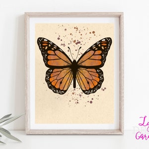 Butterfly wall art, monarch butterfly, digital art, entomology, nature lover, animal lover, gift, gift for her, download, butterfly painting