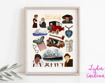 The titanic artwork print, rose Dewitt bukater , jack and rose, a womans heart is a deep ocean of secrets, fan art, movie poster, gift,print