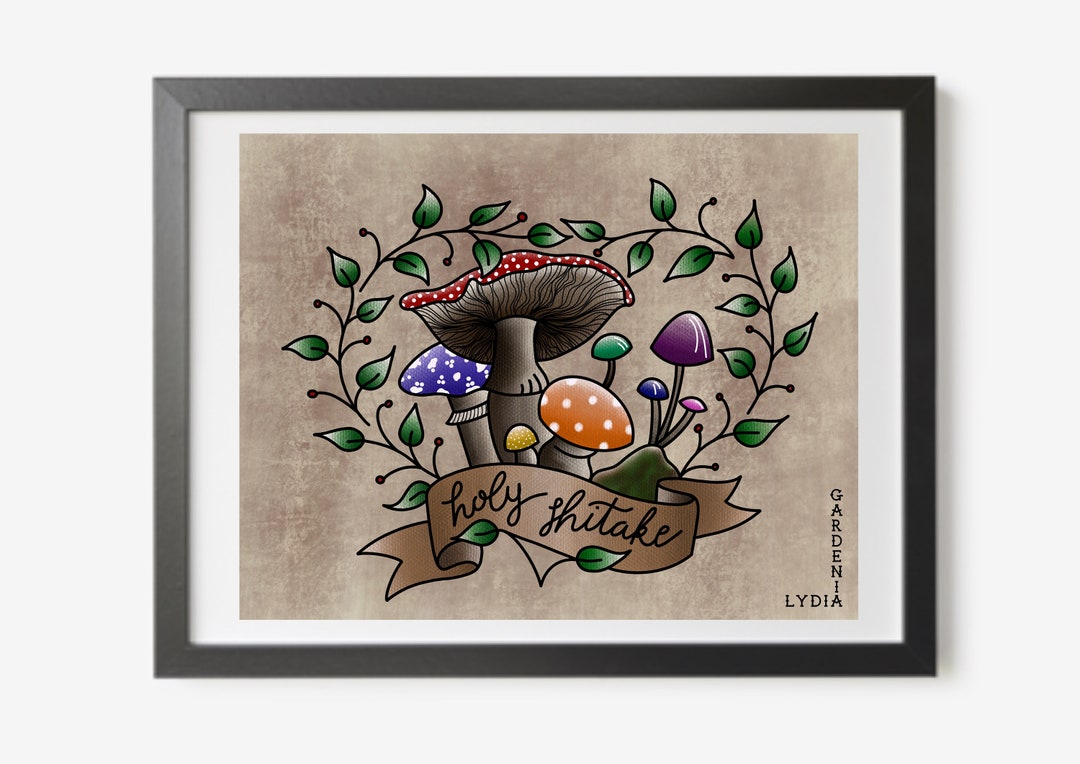 Holy Shiitake Mushroom Print Tattoo Style Artwork Digital - Etsy