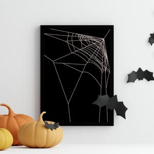 Black and cream Halloween print, Halloween wall art, spooky wall art, Halloween poster, Halloween decor, spider web, digital download, gift
