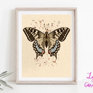 Butterfly wall art, swallowtail butterfly, digital art, entomology, nature lover, animal lover, gift, gift for her, download, painting