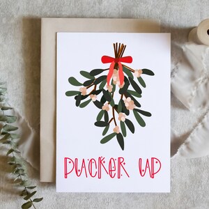 Tarjeta de Navidad, fruncido, muérdago, festivo, relleno de medias, linda Navidad, tarjeta física, tarjeta de felicitación, retro, divertido