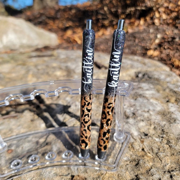 Personalized Leopard Print Glitter Ombre Gel Ink Pen - Customizable - Refillable