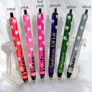Caneta de tinta gel glitter odontológica - personalizável - recarregável - caneta única