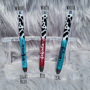 Personalized Cow Print Glitter Ombre Gel Ink Pen - Customizable - Refillable