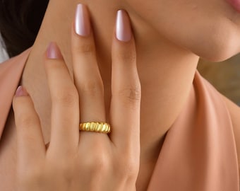 Sterling Silver Croissant Ring,Signet Ring,Gold Dome Ring,Chunky Ring,Pinky Ring,Mothers Day Gift,QW20