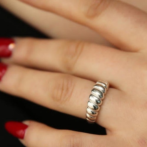 Croissant Ring 14k Gold Dome Rope Croissant Ring Twisted Etsy