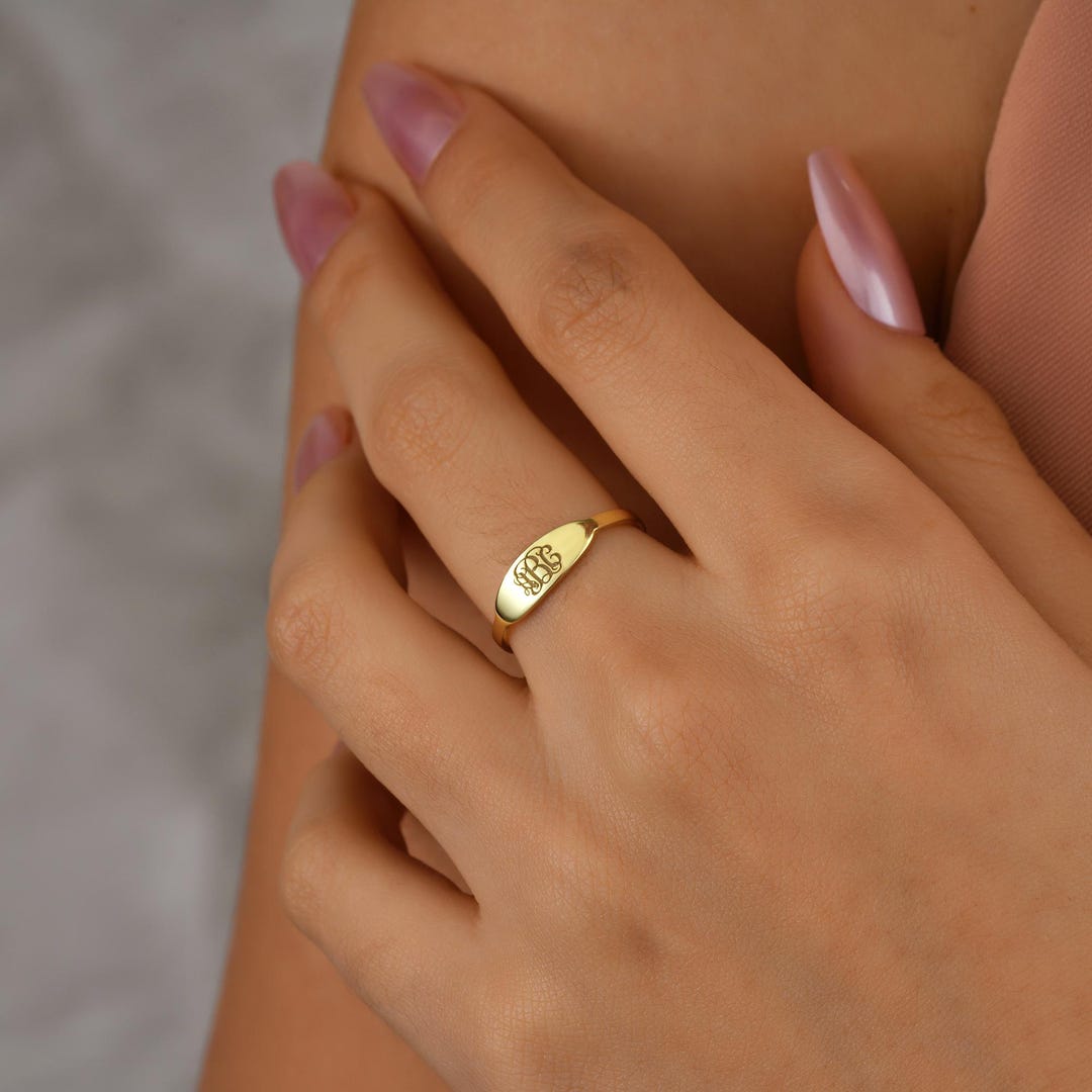 14k Gold Initial Ring,monogram Ring,personalized Gifts,bridesmaid Gifts ...