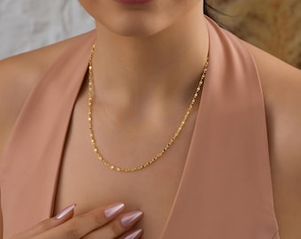 14k Gold Glitter Chain Necklace,Gold Filled Chain,Sparkle Chain Necklace, Chain Necklace in Gold Filled and Rose Gold,QW12
