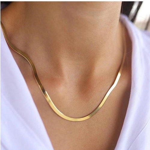 14K Gold Snake Chain Necklace Choker Herringbone Necklace Etsy UK