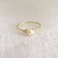14K Gold Diamond Pearl Ring,Dainty Freshwater Pearl Ring,Natural Pearl Ring With Diamond,Engagement Ring,QW53