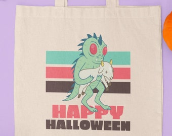 Halloween Tote Bag Chupacabra Halloween Tote Pumpkin Witch Black Cat  Skeleton Ghost Canvas Tote Bag for Trick or Treat Goodie Gift Bags