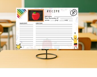 Tarjetas de recetas escolares: Diseño imprimible moderno (10x15 cm, descarga digital)
