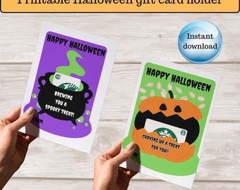 Halloween Gift Card Holder: Pumpkin and Witch's Brew 5"x 7" Printable (Digital Download)