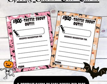 Halloween Shout Out Cards: Staff and Student Compliment Cards (PDF Download)