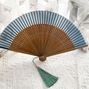 Blue Simple Classic hand fan, Antiquity Folding fan,Parents gift, House decoration