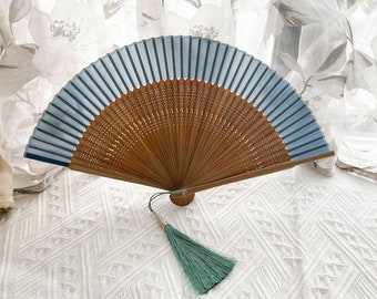 Blue Simple Classic hand fan, Antiquity Folding fan,Parents gift, House decoration