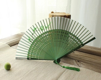 Hand Fan -Japanese green tea Folding fan,Silk hand fans,Wooden Design Hand Fan,
