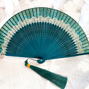 Elegant Green Folding fan, Classic hand fan, Christmas gift, Best Thanksgiving gift, House decoration