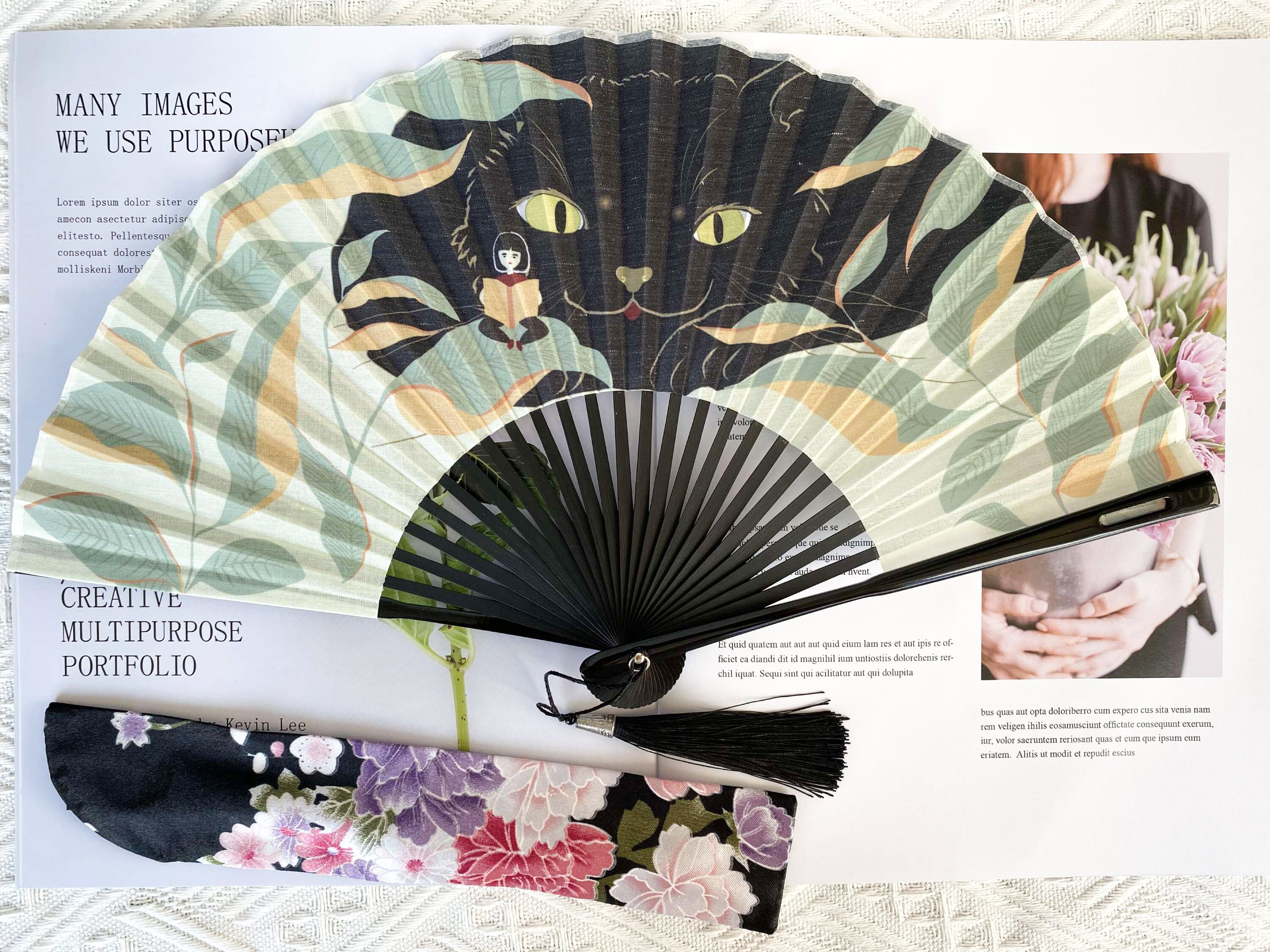 Beautiful Japanese Style Folding Fan Cat Pattern Hand Fan | Etsy