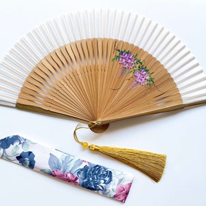 Beautiful Flower pattern hand fan, elegant withe Folding fan, Parents gift, house decoration