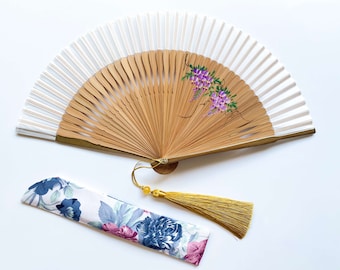 Beautiful Flower pattern hand fan, elegant withe Folding fan, Parents gift, house decoration