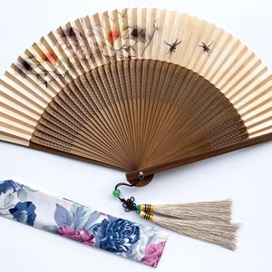 Abanico de mano retro clásico, abanico plegable con estampado de flores, regalo para padres, regalo de cumpleaños